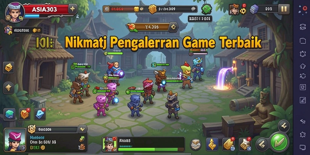 Screenshot gameplay ASIA303 menampilkan berbagai karakter dan aktivitas Idle yang seru.