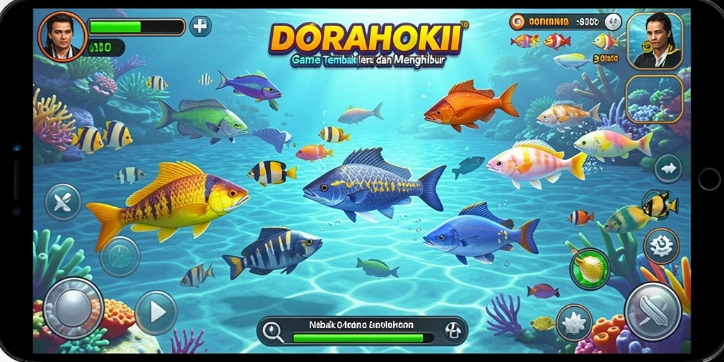 Tampilan gameplay yang menarik dalam DORAHOKI saat menembak ikan.