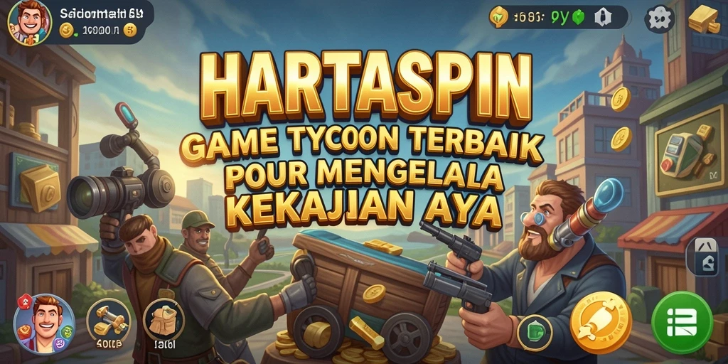 Tangkapan layar gameplay HARTASPIN yang menunjukkan pengelolaan bisnis yang sukses.