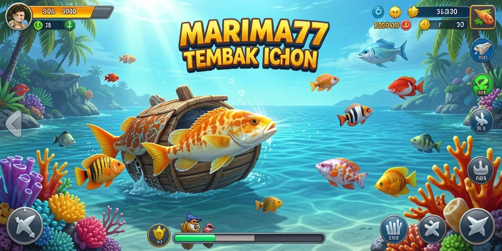 Tangkapan layar gameplay MARIMA77 menampilkan aksi seru menembak ikan.