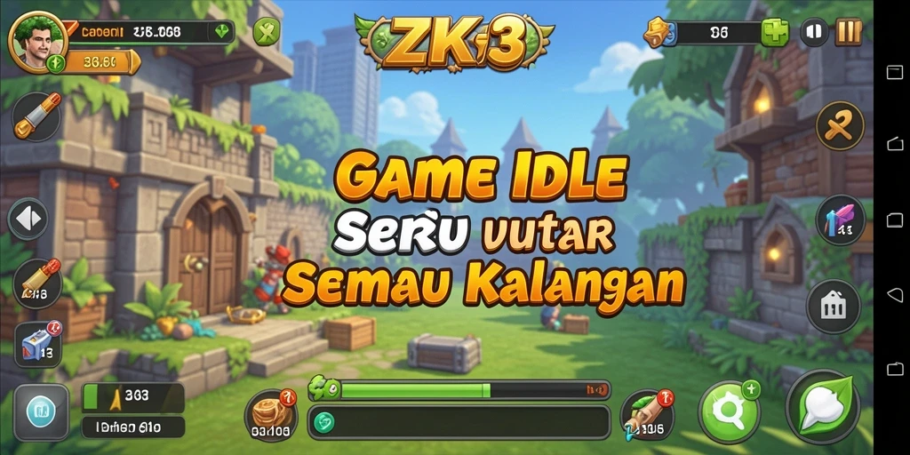 Tampilan menarik dari gameplay ZK3 saat mengumpulkan sumber daya secara idle.
